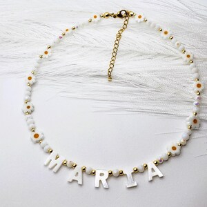 handmade necklace with name, Toddler flower Name Necklace With mother of pearl letter Necklace, Name Necklace, Custom Name Necklace