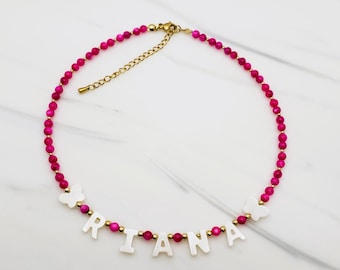 Rose  Toddler necklace , costume name necklace , personalized Kids necklace , kids handmade necklace ,  beaded necklace