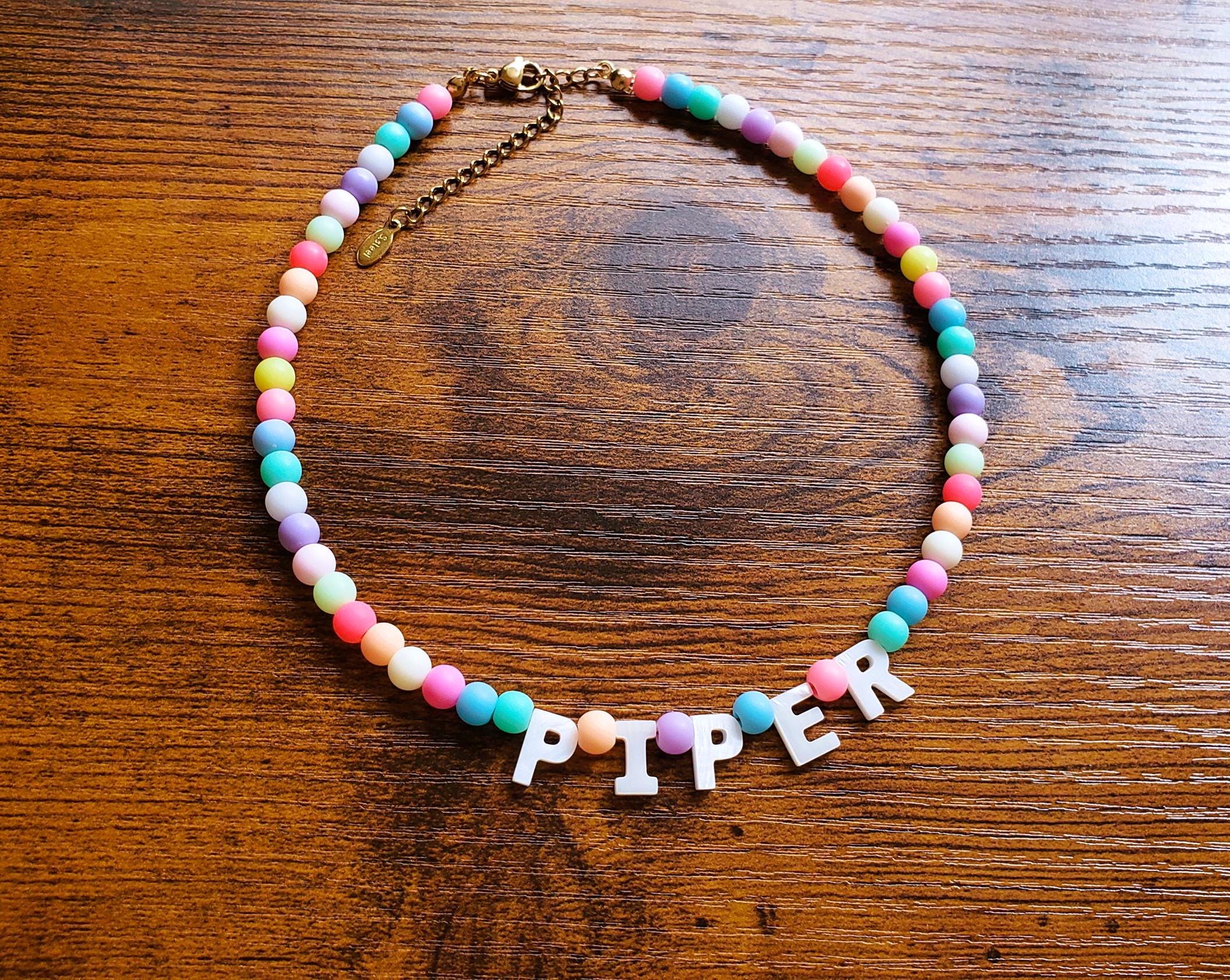 colorful Kids Name Necklace, Custom Word Necklace, Personalized Beaded Necklace, Toddler Girl Necklace