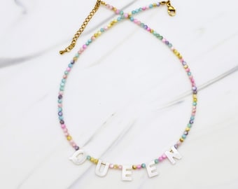 custom Toddler necklace , mother of pearl name necklace , personalized Kids necklace , kids handmade necklace , Toddler beaded necklace