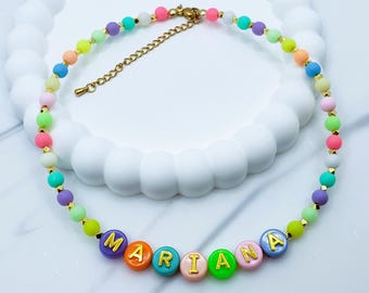custom name necklace , colorful name necklace , personalized necklace , kids handmade necklace , Toddler beaded necklace ,