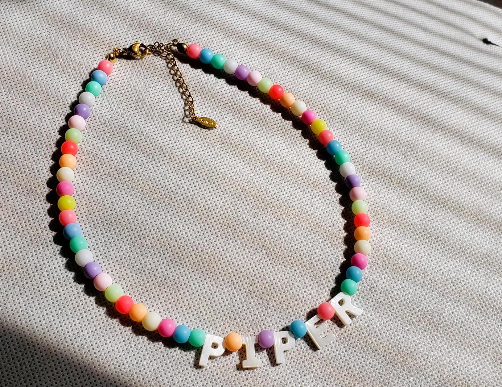 colorful Kids Name Necklace, Custom Word Necklace, Personalized Beaded Necklace, Toddler Girl Necklace