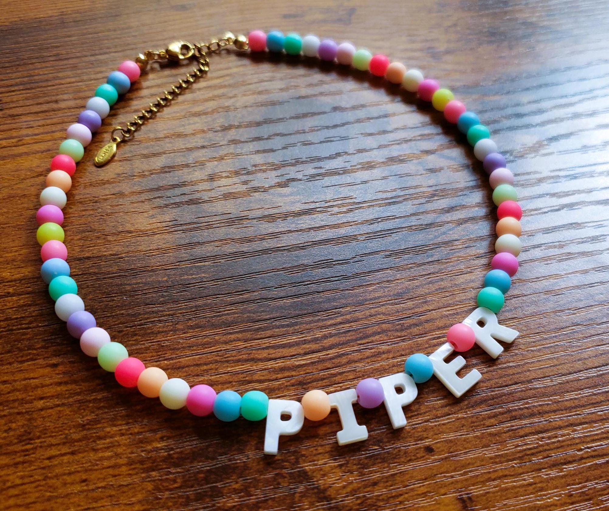 colorful Kids Name Necklace, Custom Word Necklace, Personalized Beaded Necklace, Toddler Girl Necklace