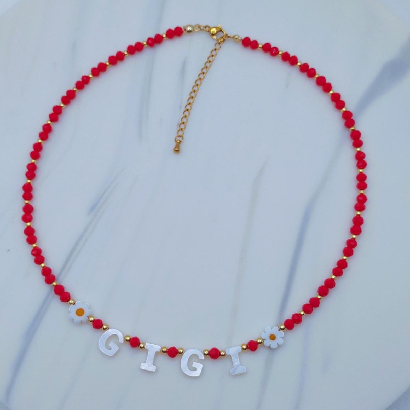 Custom Red Name Necklace With Flower, Kids Name Necklace With Flower ...