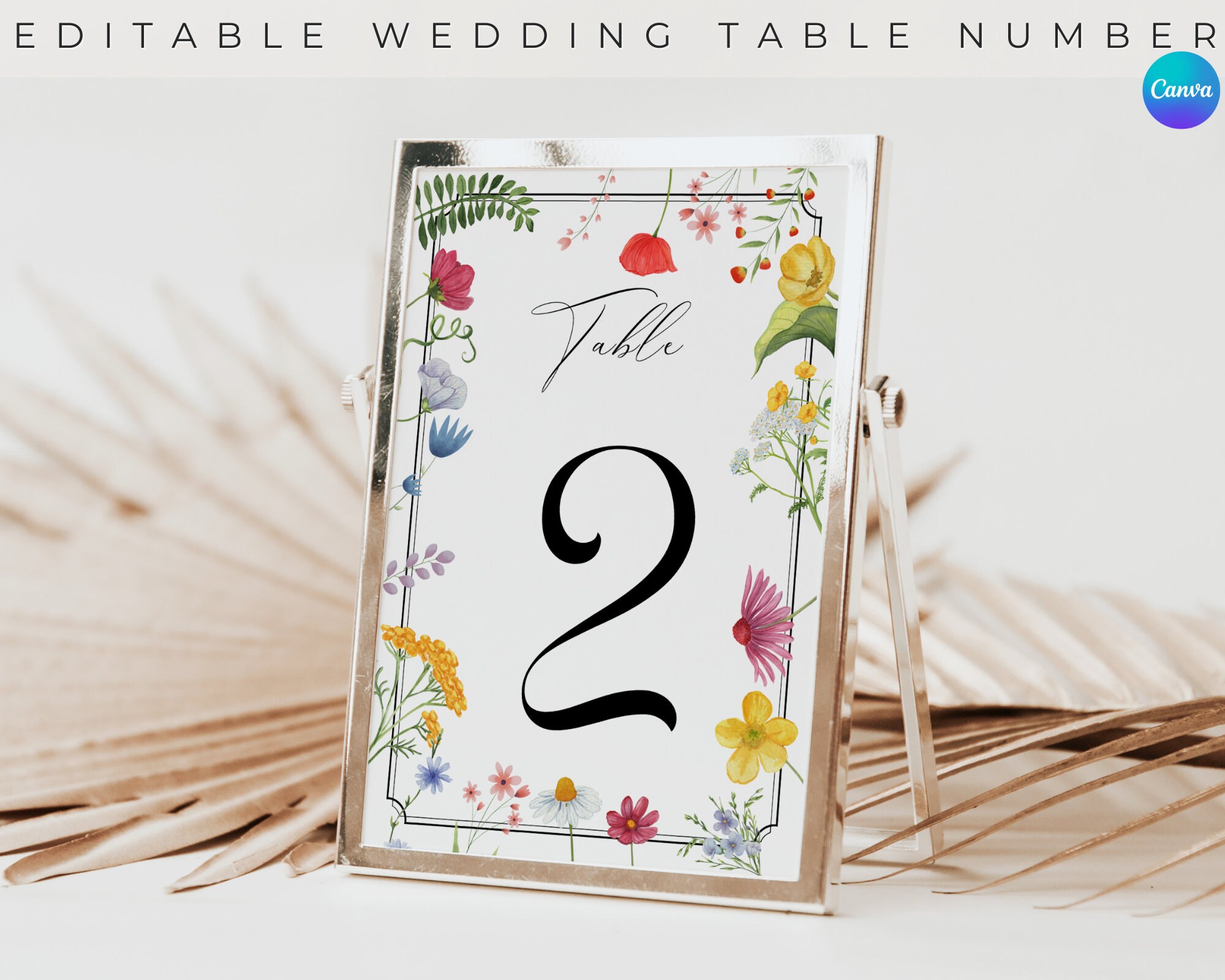 BLOSSOM Wildflower Spring Wedding Table Numbers Template Canva Printable Floral wedding table number Boho centerpiece spring