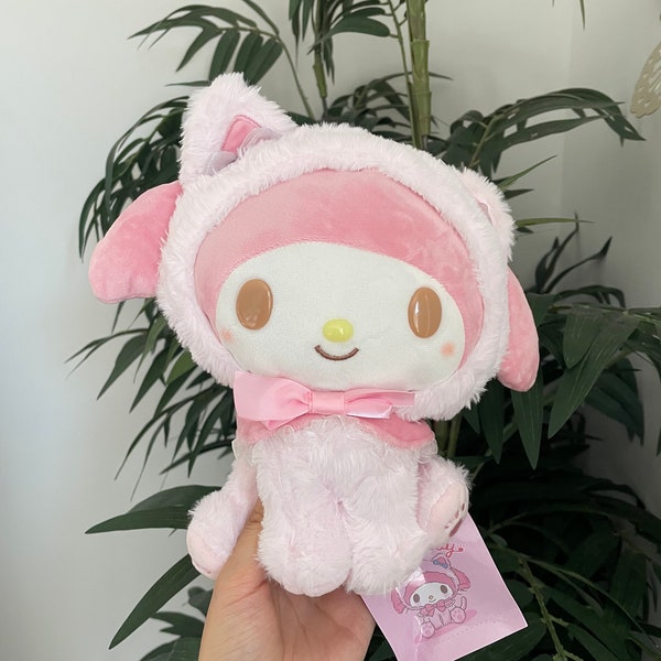 Pink My Melody cat costume plush new 8.5” with bow and lace cape