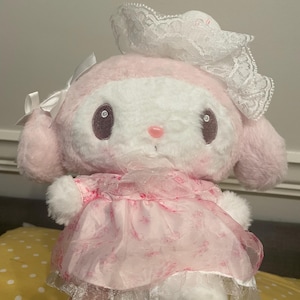 My melody plush new 8” soft cuddly pink pastel dress with lace bow