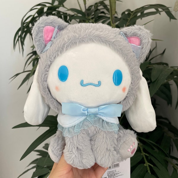 Grey Cinnamoroll cat costume plush new 8.5” with bow and lace cape