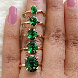 Oval Green Emerald stone engagement ring 12mm 10mm 9mm 8mm 7mm ring silver simulant Ring Solitaire ring Diamond ring Gift for her, R436