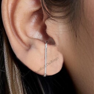 Suspender Earring Minimalist Silver Earring Modern Geometric Ear Lobe Cuff Earring 14k Gold Filled Stud Bar Earring Simple Gift, R419