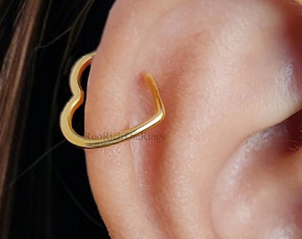 Heart Ear Cuff Earring, No Piercing Cartilage Cuff, Minimalist Heart Ear Wrap, Dainty Gold & Silver Ear cuff Modern Jewelry For Women, R568