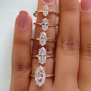 Marquise Cut engagement ring 8mm 9mm 10mm 12mm 14mm stone ring Silver Promise ring Marquise Cut Diamond Solitaire ring Gift for her, R376