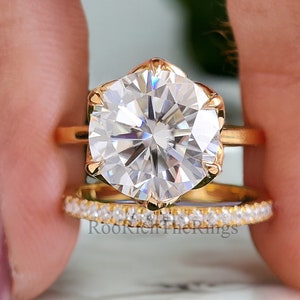 Engagement Ring set in 925 Sterling Silver for Bridal wedding Round Moissanite Ring Set For Women 14k yellow gold moissanite rings, R68