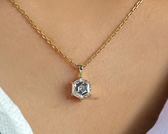 Antique Moissanite Pendant 2.55 CT Hexagon Cut Yellow Gold Handmade Jewelry Six Pointed Claw Prong Setting Pendant Solitaire Pendant, R120