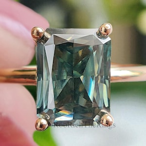 1.65 CT Green Color Radiant Cut Moissanite Ring Engagement Ring Vintage Solitaire Ring Yellow Gold Wedding Ring Anniversary Gift Ring, R142