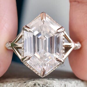 4.45 CT Hexagon Cut Moissanite Engagement Ring Yellow Gold Ring Moissanite Wedding Ring Bridal Promise Ring For Women Gift For Her, R427
