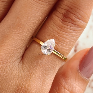7.00 X 5.00 MM Pear engagement ring Gold ring Silver ring Promise ring Pear Diamond ring Simulant ring Solitaire ring Gift for her, R305