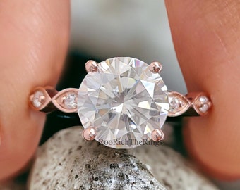 Round Cut Moissanite Ring, Engagement Ring, Sterling Silver Solitaire Ring, Stackable Bridal Ring, Minimalist Promise Wedding Ring, R336