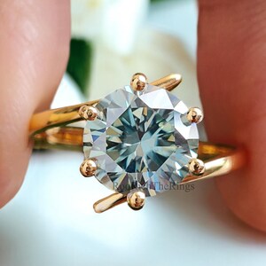 Round Solitaire Engagement Ring 1.70 CT Round Blue Moissanite Ring Contemporary Tension Set Ring Wedding Ring Anniversary Gift Ring, R340
