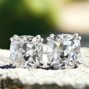 2.50 TW Cushion Hybrid Cut Moissanite Stud Earrings Double Claw Prongs Moissanite Wedding Earrings Screw Back Earrings Anniversary Gift R258