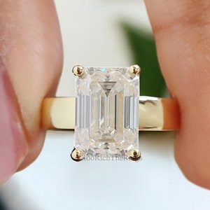 3.00 CT Emerald Cut Moissanite Engagement Wedding Ring Emerald Wide Band Emerald Hidden Halo Ring Stack Ring Anniversary Ring For Her, R318