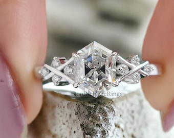 Hexagon Brilliant Cut Lab Grown Diamond Ring 1.05 CT CVD Diamond Engagement Ring Prong Set Wedding Ring Promise Ring Anniversary Gifts R39