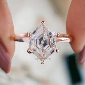 Moissanite Solitaire Engagement Ring 2.20 CT Hexagon Cut Moissanite Ring Round Prong Ring For Women Promise Ring Gift For Her Ring, R287