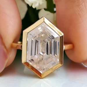 4.45 CT Hexagon Cut Moissanite Engagement Ring Yellow Gold Moissanite Ring Bezel Set Art Deco Bridal Promise Anniversary Gift For Her, R323