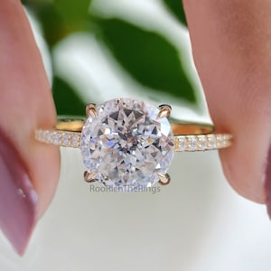 Beautiful Clear 2.15 TW Portuguese Cut Colorless Moissanite Engagement Ring Fiery Moissanite 14K Yellow Gold Wedding Ring Bridal Ring, R269