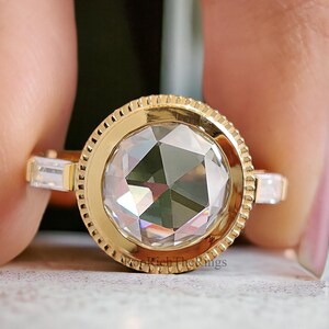 2.60 CT Antique Vintage Round Rose Cut Colorless Moissanite Ring Engagement Ring Wedding Ring Three Stone Wedding Ring Bezel Set Ring, R325