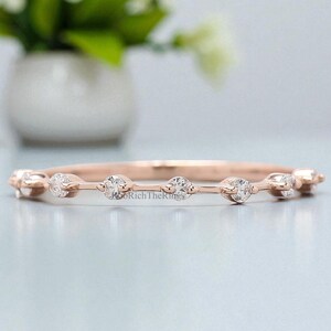 White Round Diamond Wedding Band Half Eternity Minimalist Ring Silver/10K/14K/18K Band stacking dainty matching anniversary ring, R76