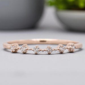 Natural White Diamond Wedding Band Half Eternity Minimalist Ring Silver/10K/14K/18K Gold stacking dainty matching anniversary Ring, R77