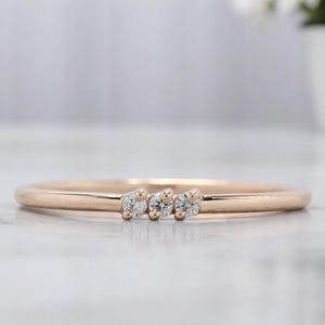3 Round Diamond Ring 1.50 MM Diamond Wedding Band Minimalist Ring stacking dainty matching anniversary ring Silver/10K/14K/18K Band, R465