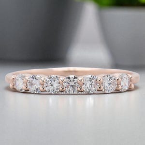 2.50 MM Seven Moissanite Diamond Wedding Band Half Eternity Minimalist Ring stacking dainty matching Silver/10K/14K/18K Gold Band, R94