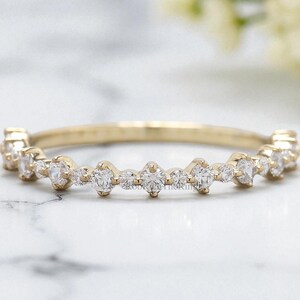 Natural White Diamond Wedding Band Half Eternity Minimalist Ring Silver/10K/14K/18K Gold stacking dainty matching anniversary Ring, R96