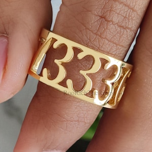 Anniversary Date Ring 333 777 666 Gold Ring Lucky Number Jewelry Ring Birthday Gift for Her Signet Number Ring Personalized Ring, R176