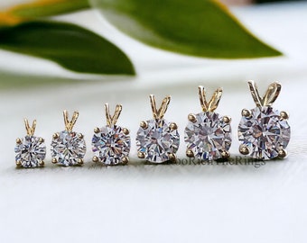 Round Brilliant Cut CZ Diamond Simulant Pendant Yellow Silver handmade jewelry Four Round Shape prong basket set Necklace With Chain, R368
