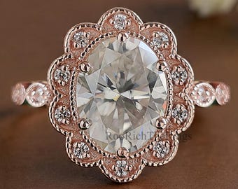 Oval Moissanite Engagement Ring, Oval Cut Bridal Ring, Diamond Wedding Ring, Vintage Promise Ring for Women Jewelry, Gold Proposal Ring R277