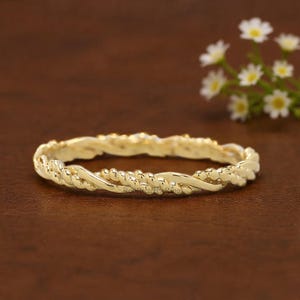 Twisted Wedding Band Gold, Braided Ring, Stackable Band, Handmade Minimal Ring, Dainty Stacking Ring, Rope Eternity Band Gift for Her, R632