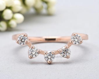 Art Deco Engagement Band, Vintage Wedding Band for Women, Moissanite Anniversary Ring, Stackable Bridal Band, 14K Gold Ring, R484