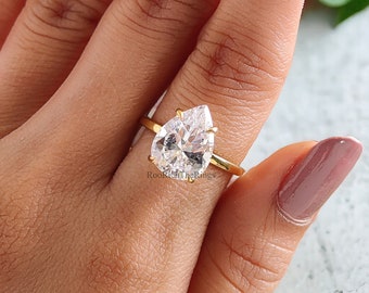 Pear Engagement Ring, Solitaire CZ Ring, Teardrop Promise Ring, 12x9MM Simulant Diamond Ring, Sterling Silver Bridal Wedding Ring, R317