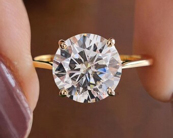 Round Moissanite Engagement Ring, Solitaire Wedding Ring, Minimalist Classic Bridal Ring, Colorless Diamond Ring, Promise Ring Gift, R276