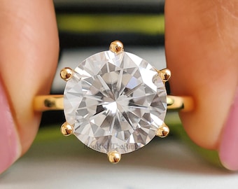 Round Moissanite Ring, Solitaire Diamond Engagement Ring, Promise Ring for Women, Classic Bridal Jewelry, Stackable Minimalist Ring, R230