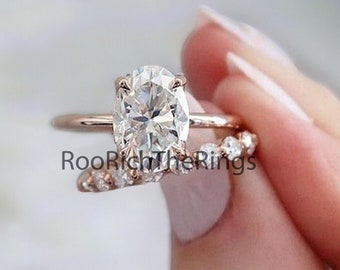 1.85 CT Oval Simulant Diamond 925 Starling Silver Wedding Ring Minimalist Oval Cut Simulated CZ Diamond Gold Plated Engagement Ring Set R127