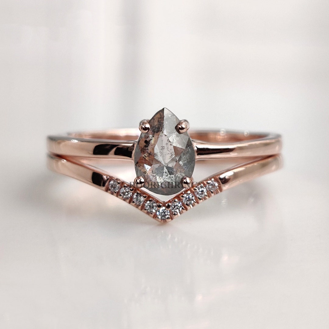 Pear Salt and Pepper Diamond Ring Salt and Pepper Pear Diamond Etsy