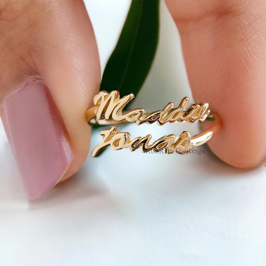 Dual Name Rings Double Name Ring, Two Name Ring in Sterling Silver, Gold and Rose Gold ...