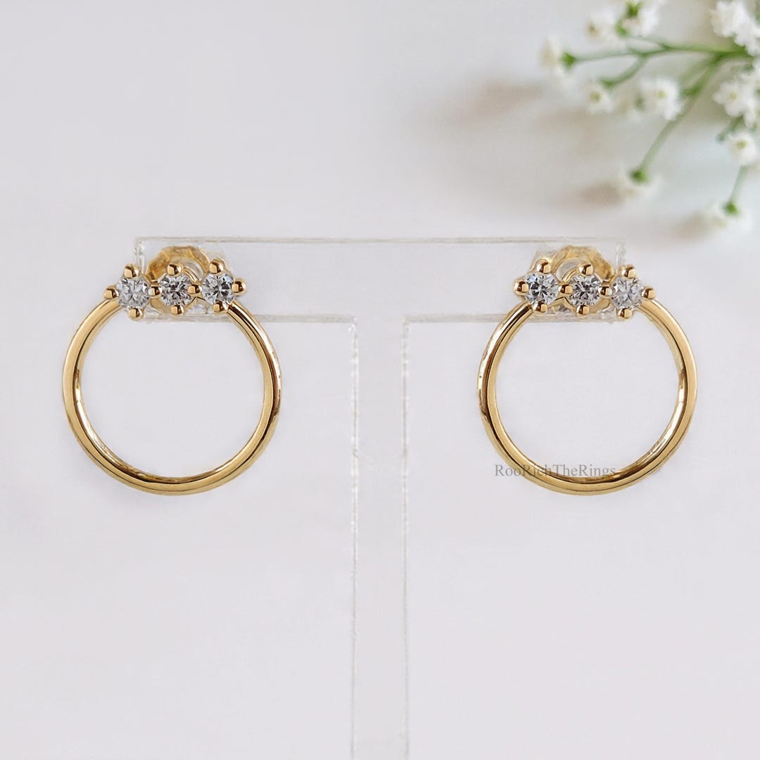 Earring Models Rounded Dainty Front Back Circle Earrings Round White Diamond Earring Round ...