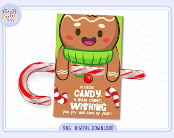 Porta dulces navideños imprimibles, Porta piruletas de jengibre, Actividades navideñas para niños, Lindo porta bastones de caramelo navideños imprimible