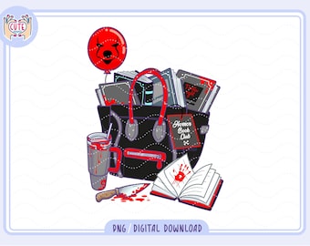 Girlie Horror Bookish PNG, Horror Coquette Bookish Girly png, Thriller Book lovers clipart, Cute trendy Aesthetic True crime book club png
