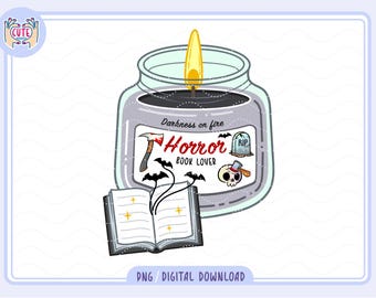 Horror Bookish Candle PNG, Trendy Sticker Clipart (Digital Download)